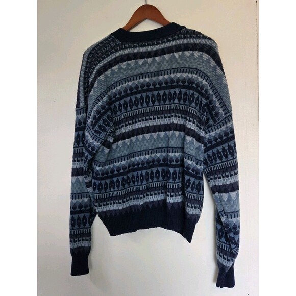 VTG Sears Cardigan Sweater Mens M Knit Buttons Geometric Blue Grandpa Fair Isle - Picture 5 of 7
